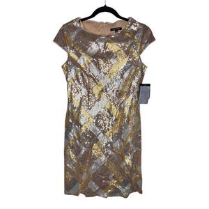 NEW Marina Dress Size 4 Cap Sleeves Mini Dress Formal Sequin Rose Gold White